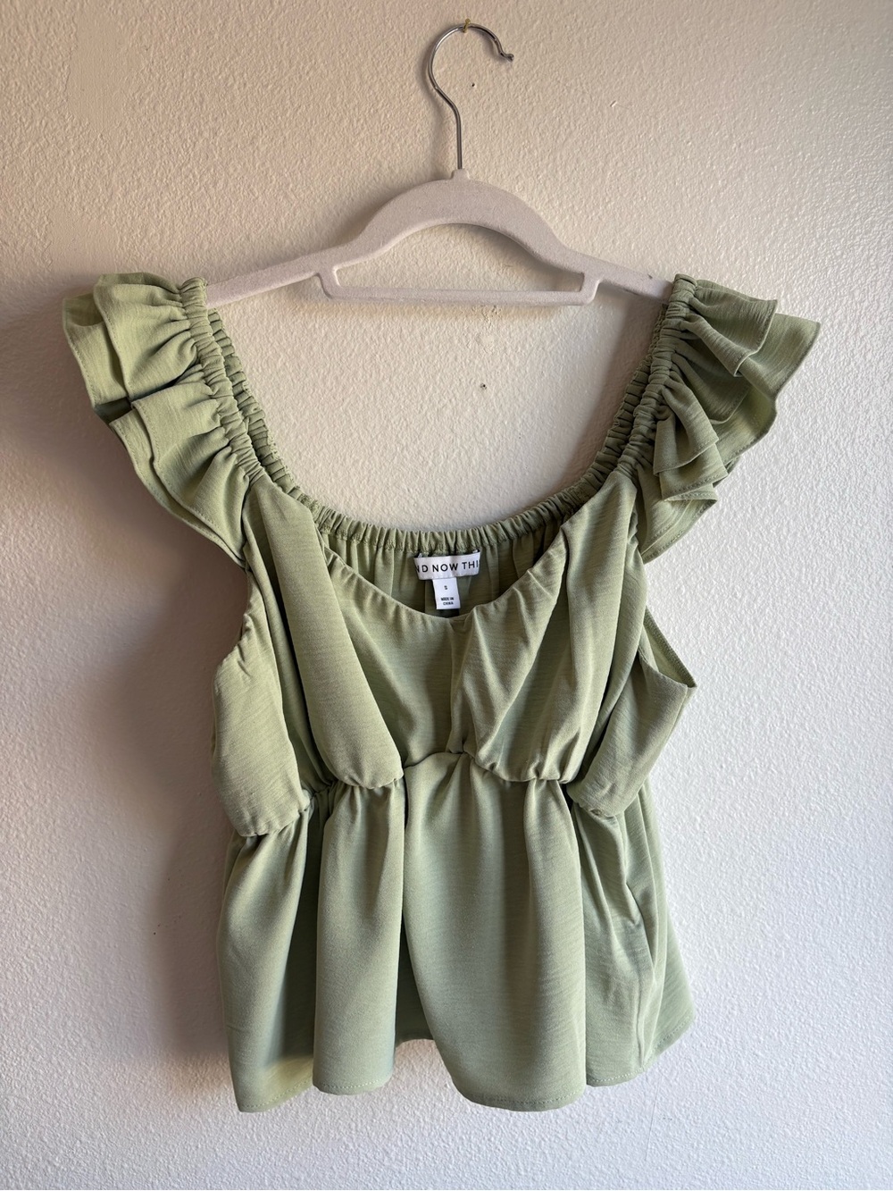 Unknown Label Sage Green Ruffle Peplum Blouse